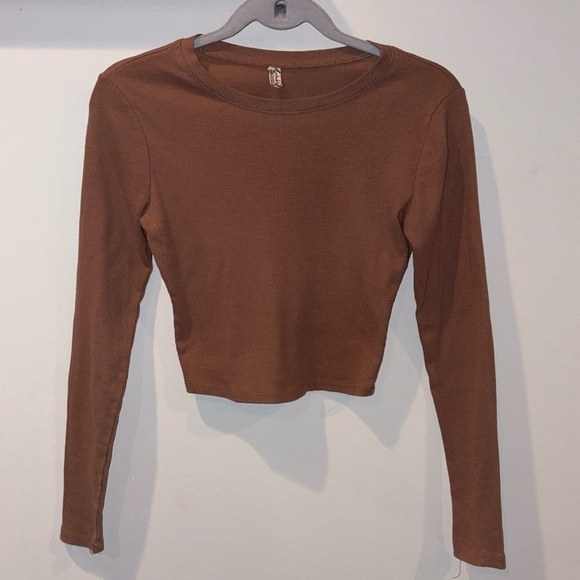 Free People Tops - Free People Intimately Baby Tee Cropped Ribbed Long Sleeve Size XS Light Brown